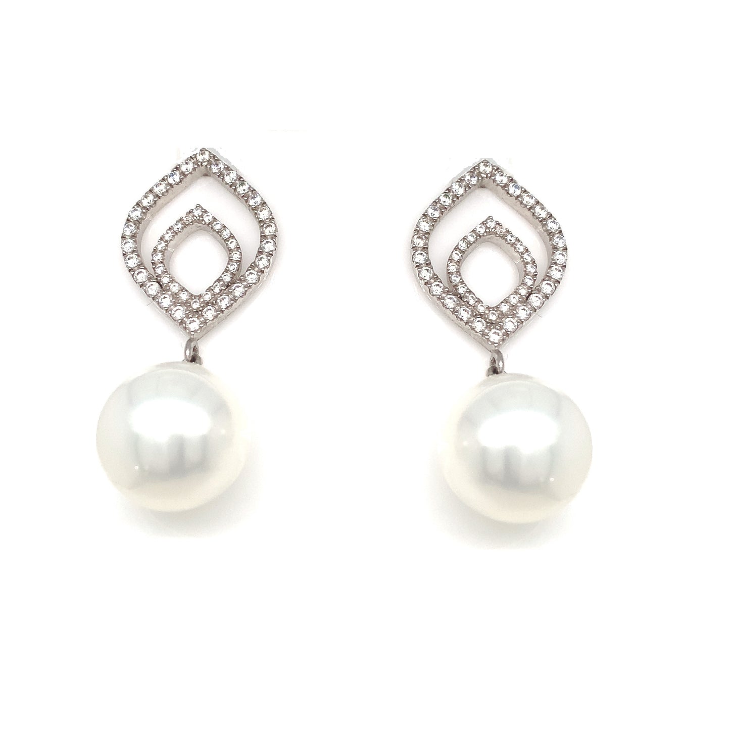 Sterling Silver Cubic Zirconia And Pearl Drop Earrings