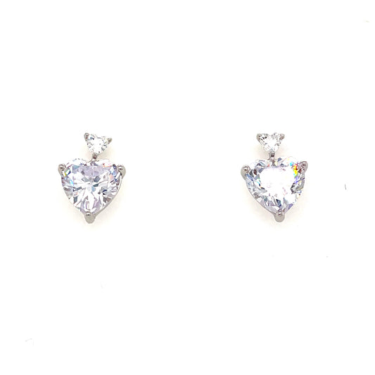 Sterling Silver Cubic Zirconia Heart Drop Stud Earring