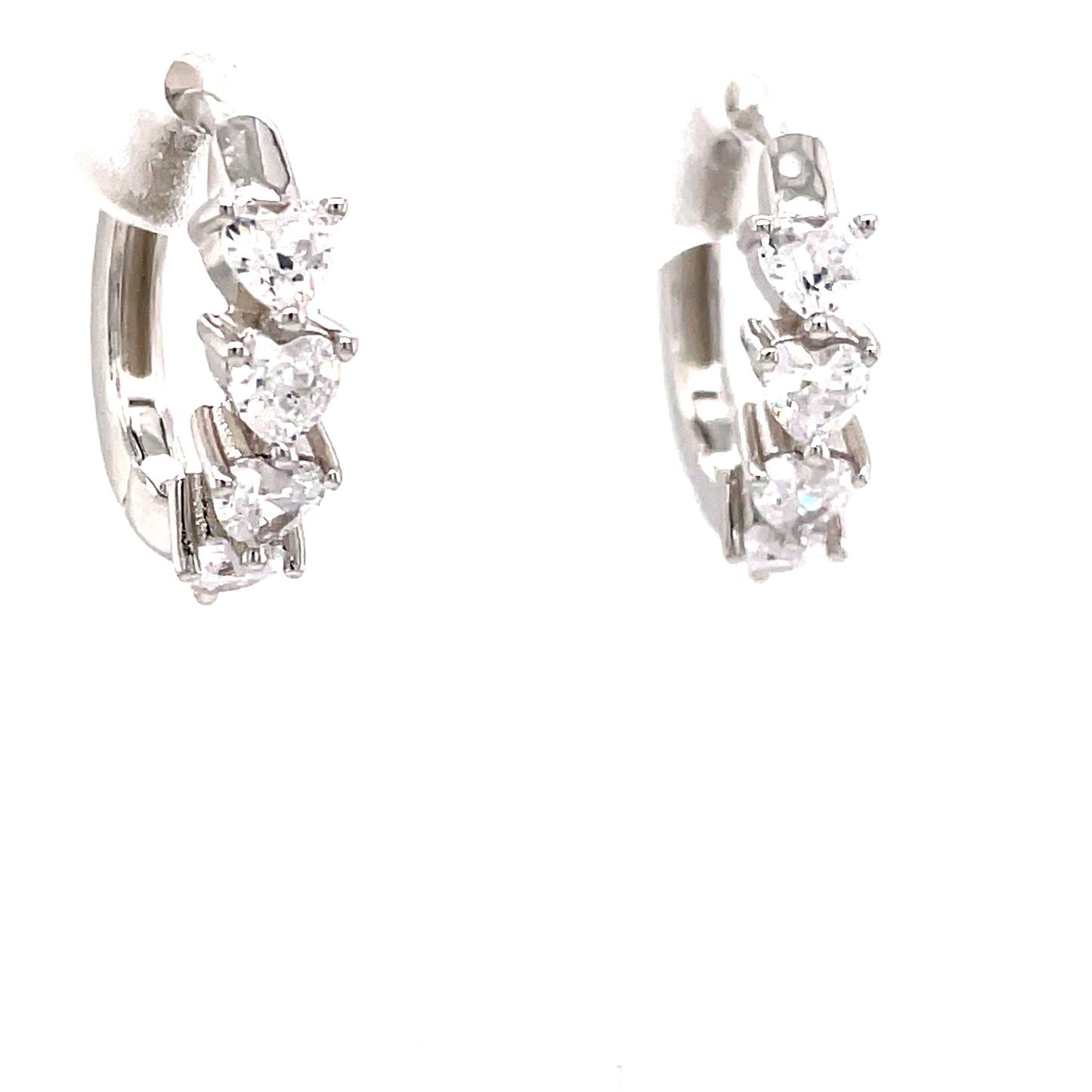 Sterling Silver Cubic Zirconia 4 Heart Hoop Earring