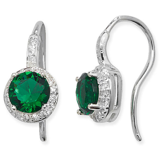 Sterling Silver Cubic Zirconia And Green Earrings