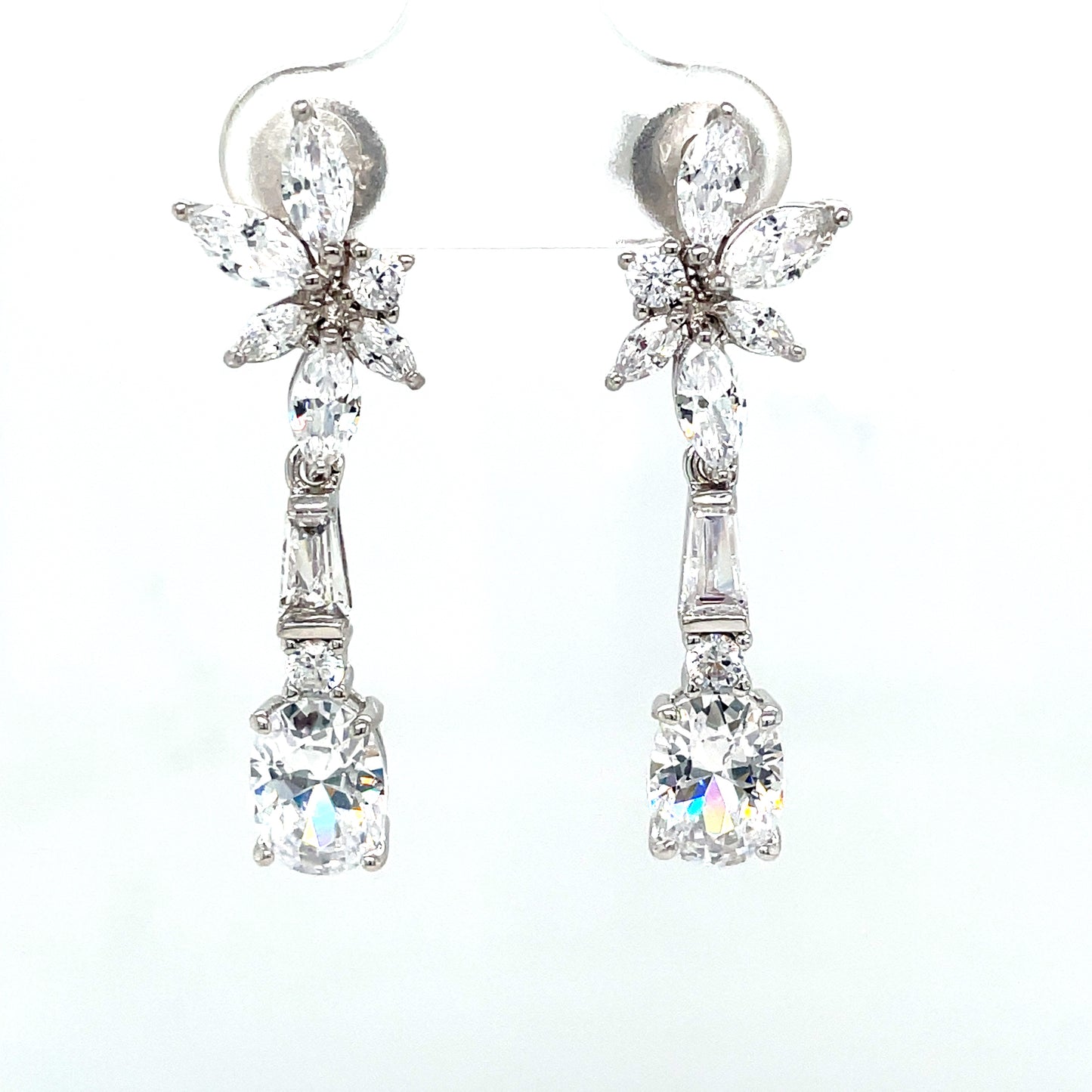 Silver Cubic Zirconia Marquise/Oval Drop Earrings