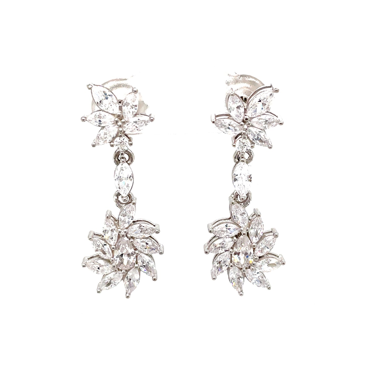 Sterling Silver Cubic Zirconia Cluster Drop Earring