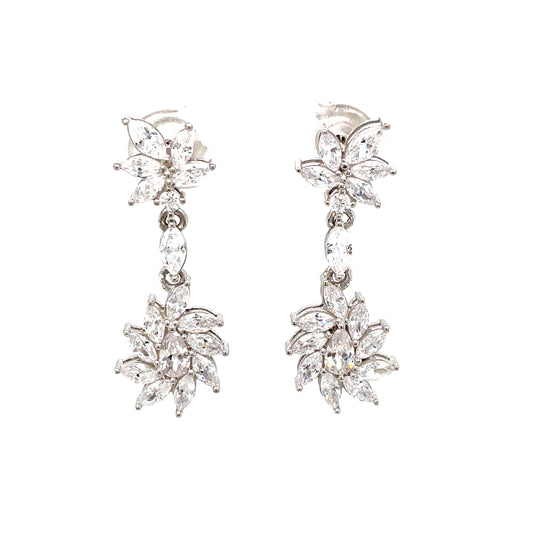 Sterling Silver Cubic Zirconia Cluster Drop Earring