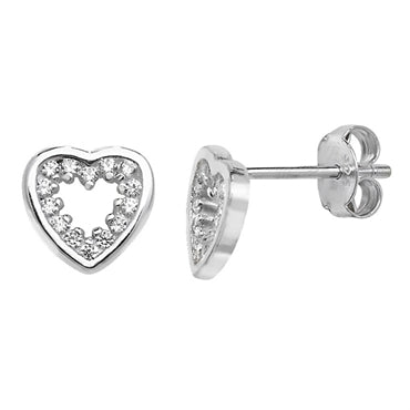 Sterling Silver Open Cubic Zirconia Heart Earring