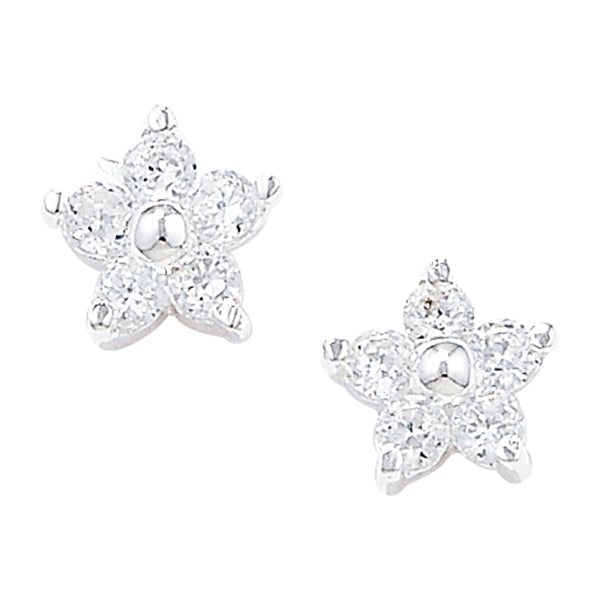 Sterling Silver Cubic Zirconia Flower Stud Earring