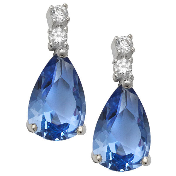 Sterling Silver Blue Stone Cubic Zirconia Pear Drop Earring