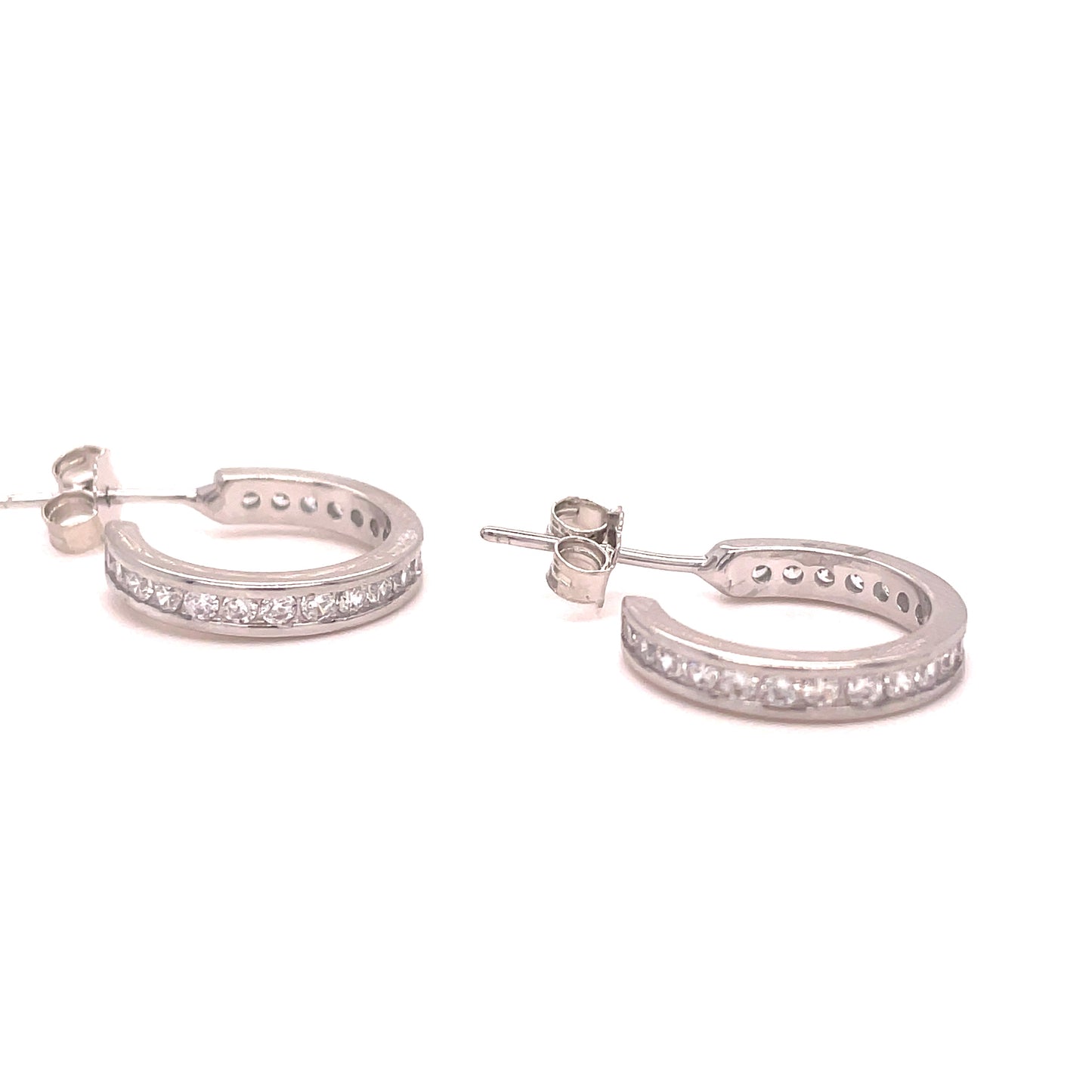 Sterling Silver Channel Set Cubic Zirconia Hoop Earring