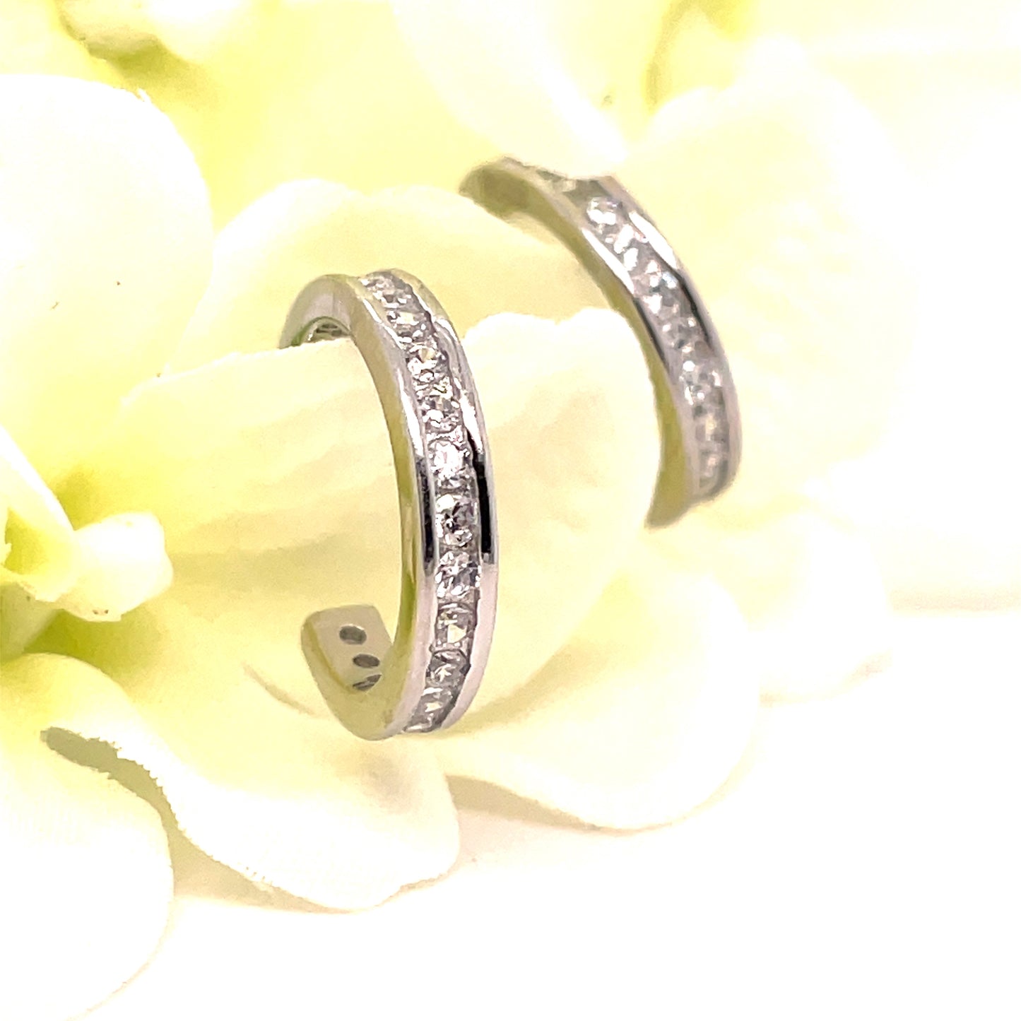 Sterling Silver Channel Set Cubic Zirconia Hoop Earring