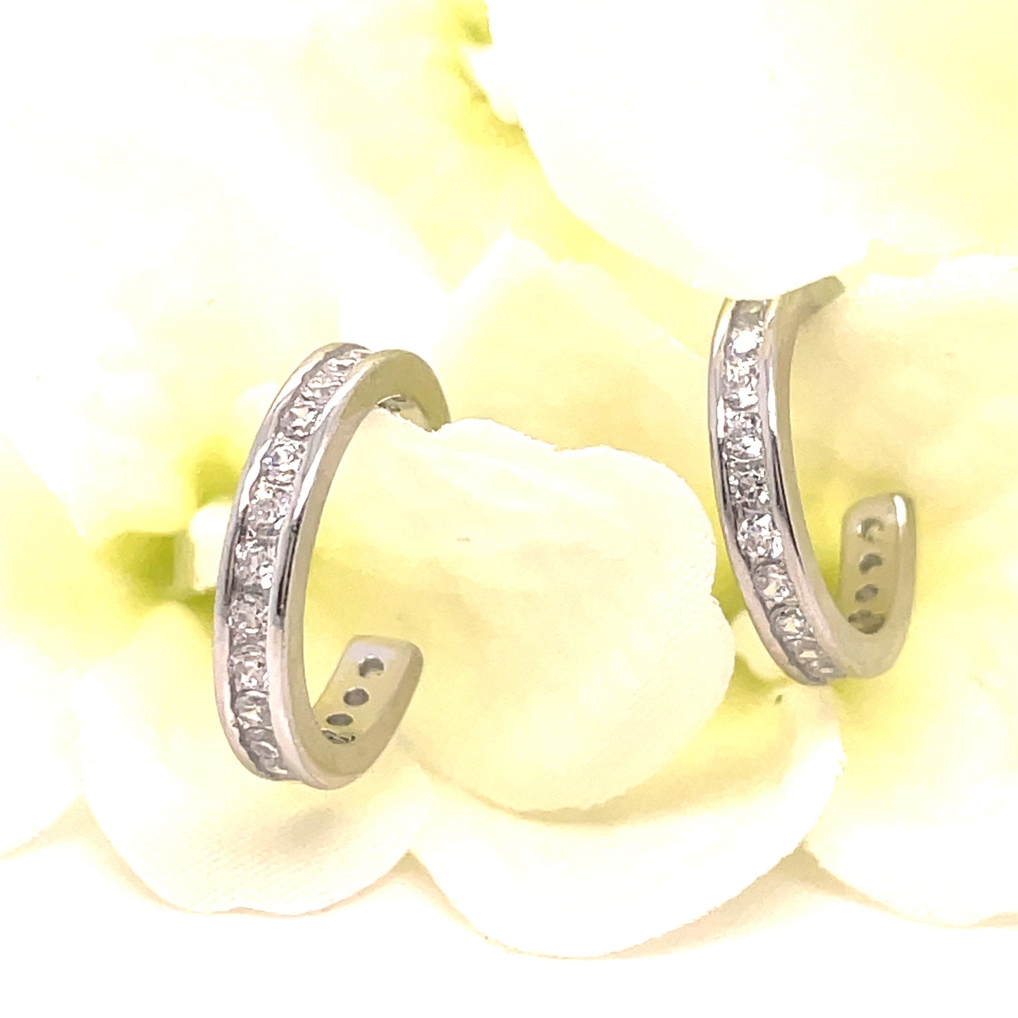 Sterling Silver Channel Set Cubic Zirconia Hoop Earring