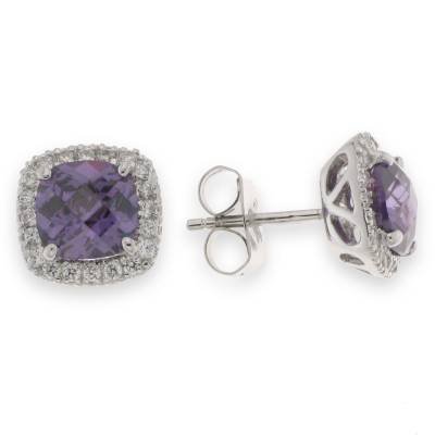 Sterling Silver Purple And Cubic Zirconia Earrings