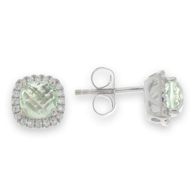 Sterling Silver Green And Cubic Zirconia Earrings
