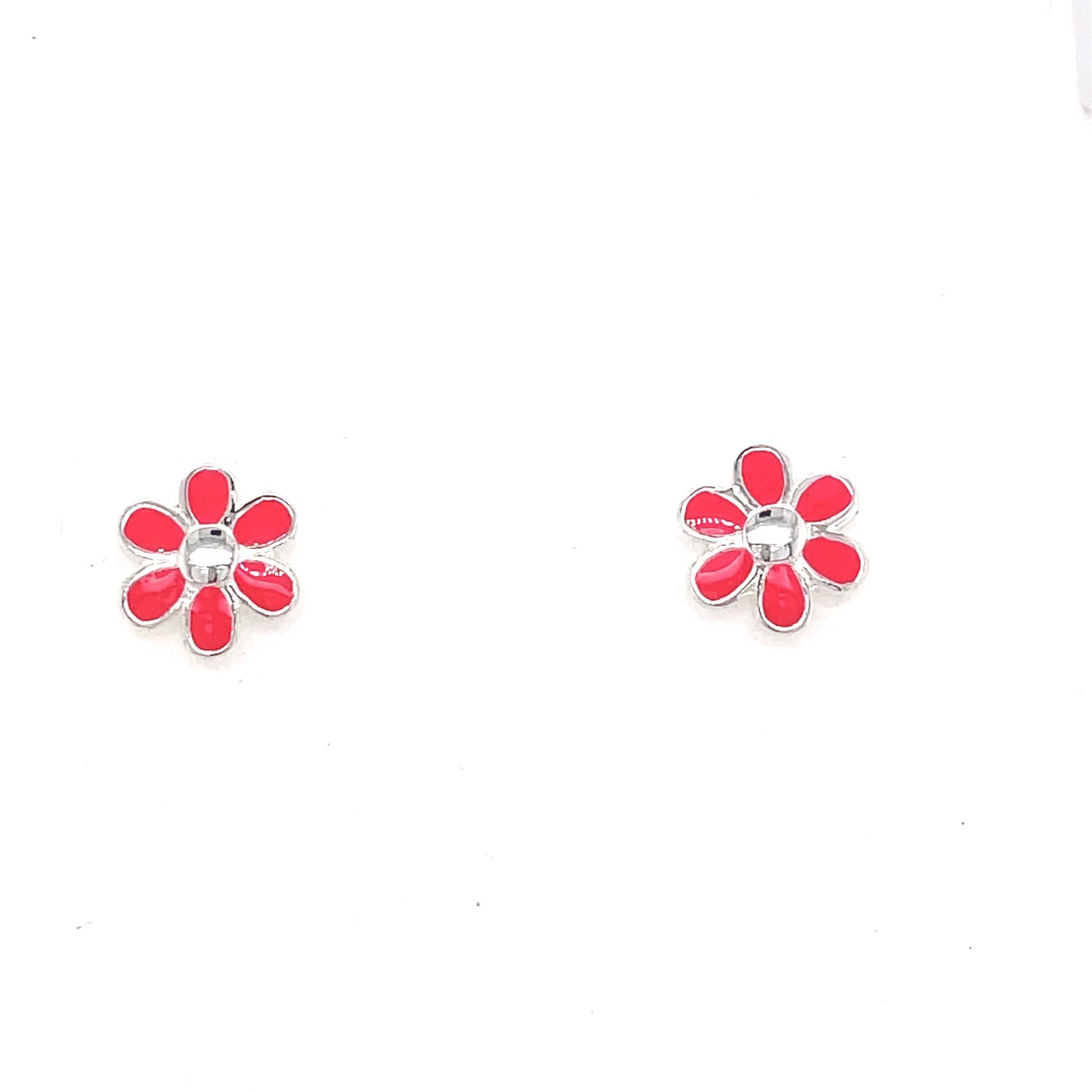 Silver Earring Pink Enamel Flower