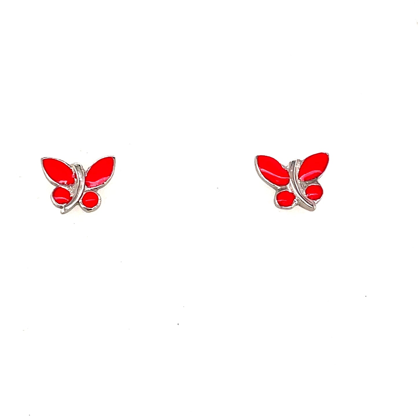 Silver Earring Pink Enamel Butterfly