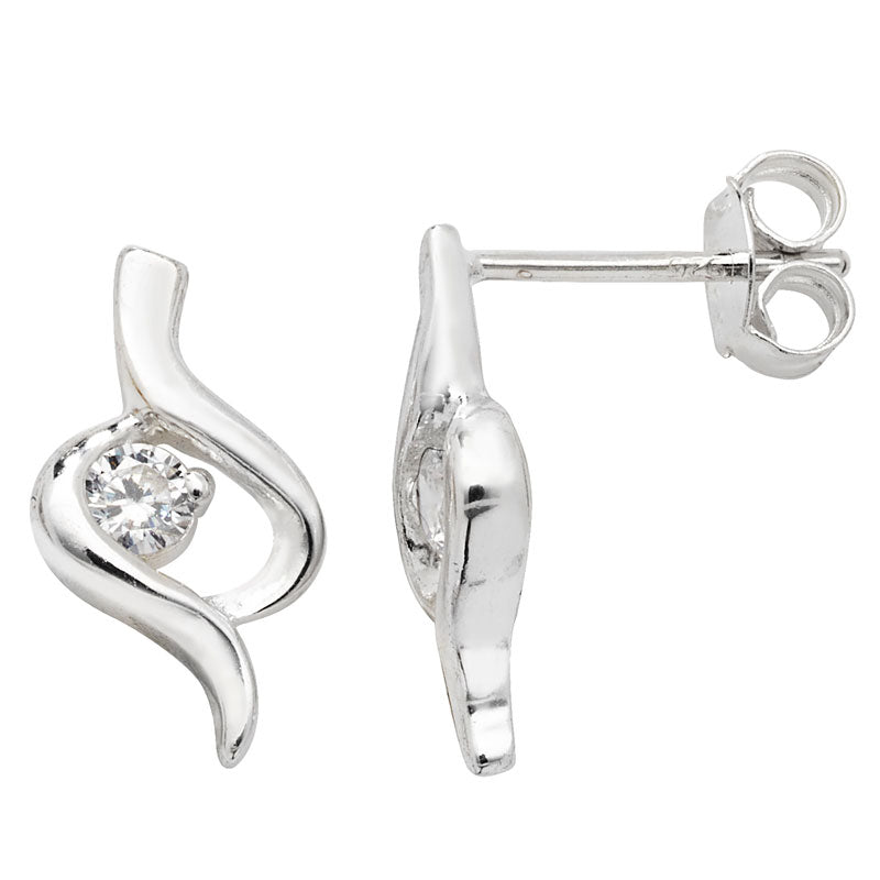 Silver Earring Cubic Zirconia Swirl