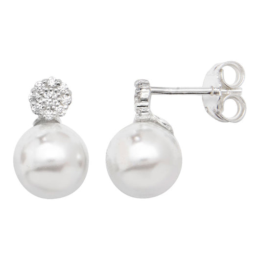 Silver Earring Pearl Cubic Zirconia