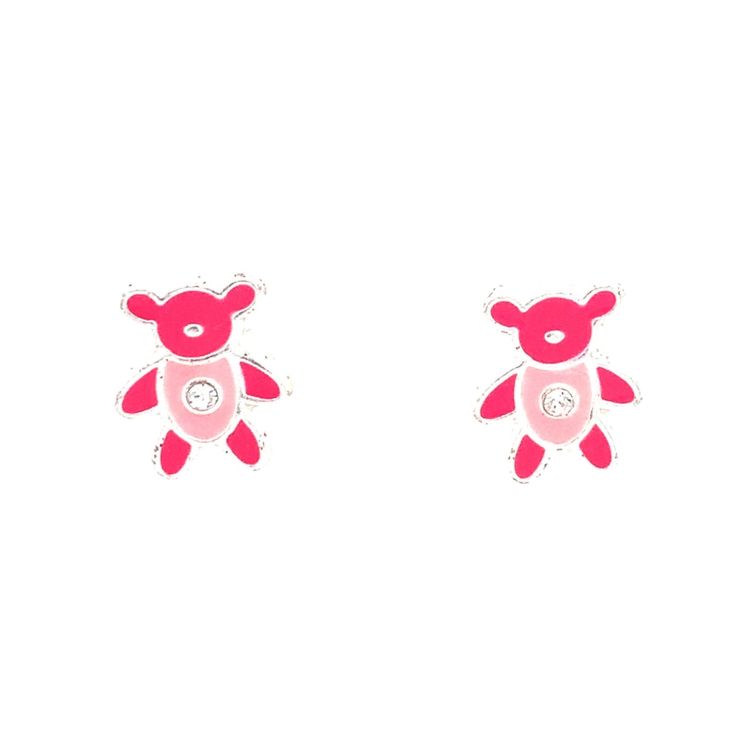 Sterling Silver Pink Teddy Bear Kids Earrings