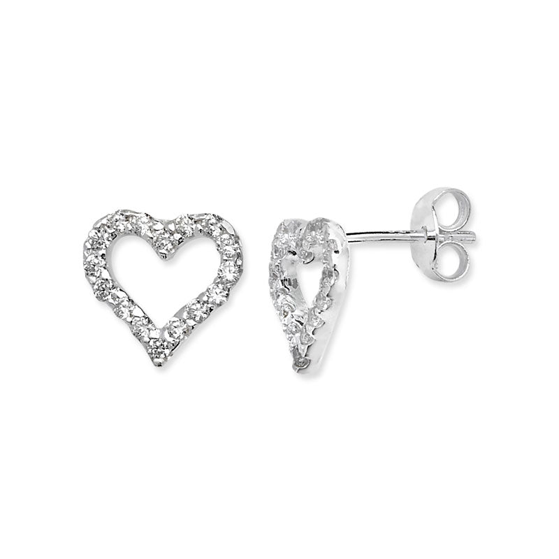 Silver Earring Open Heart Cubic Zirconia