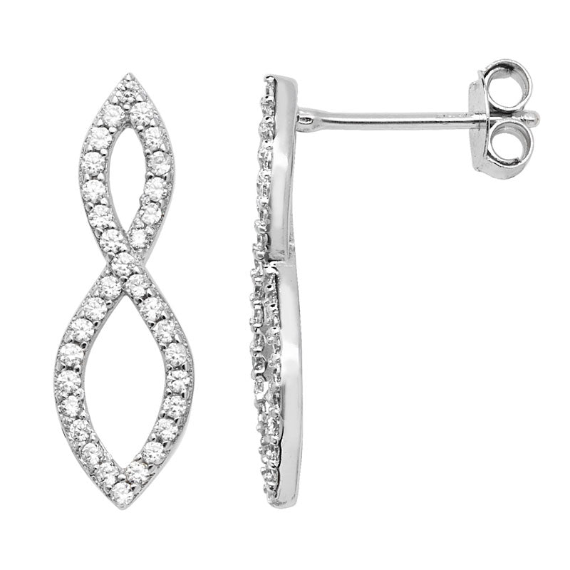 Silver Earring Cubic Zirconia Open Crossover