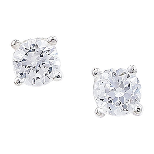 Silver Earring Four Claw Round Cubic Zirconia