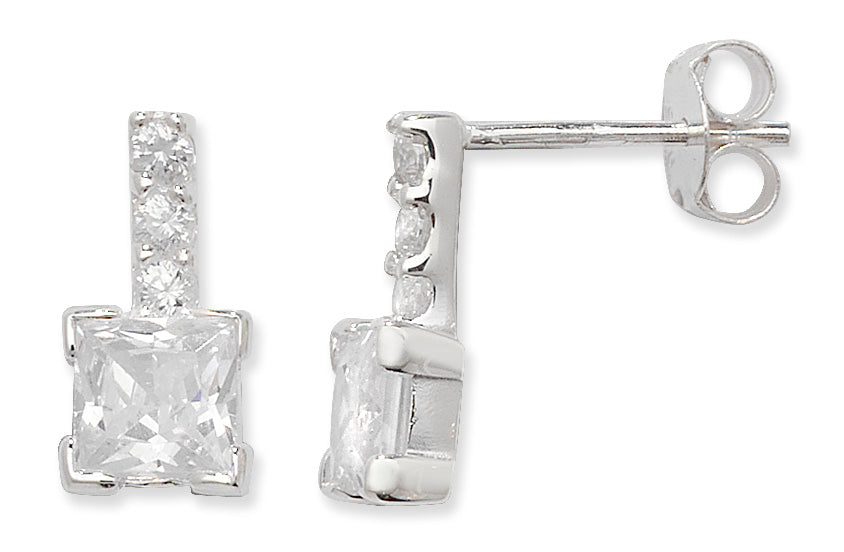 Silver Earring Square Cubic Zirconia Drop