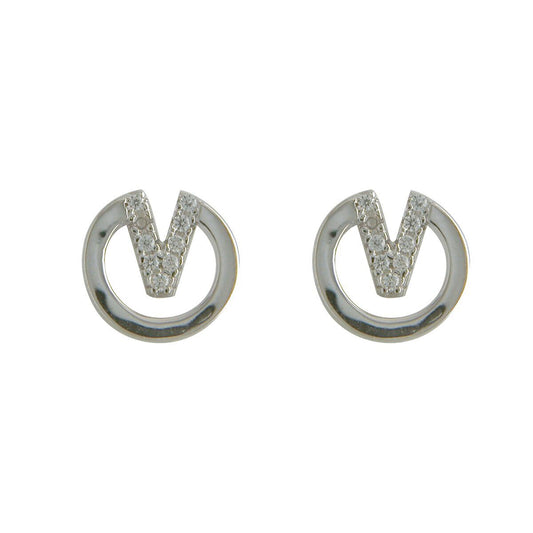 Sterling Silver Cubic Zirconia V Shape Earrings