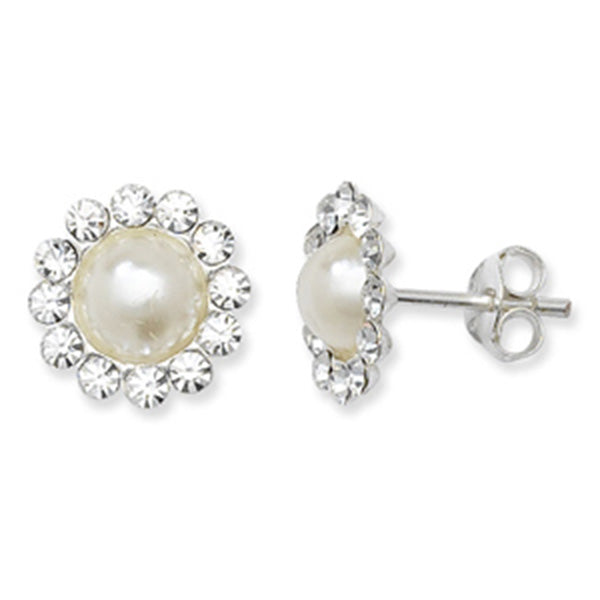 Sterling Silver Pearl And Cubic Zirconia Hoop Earrings