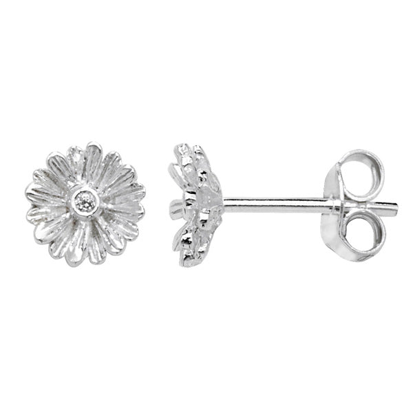 Sterling Silver Cubic Zirconia Flower Earrings