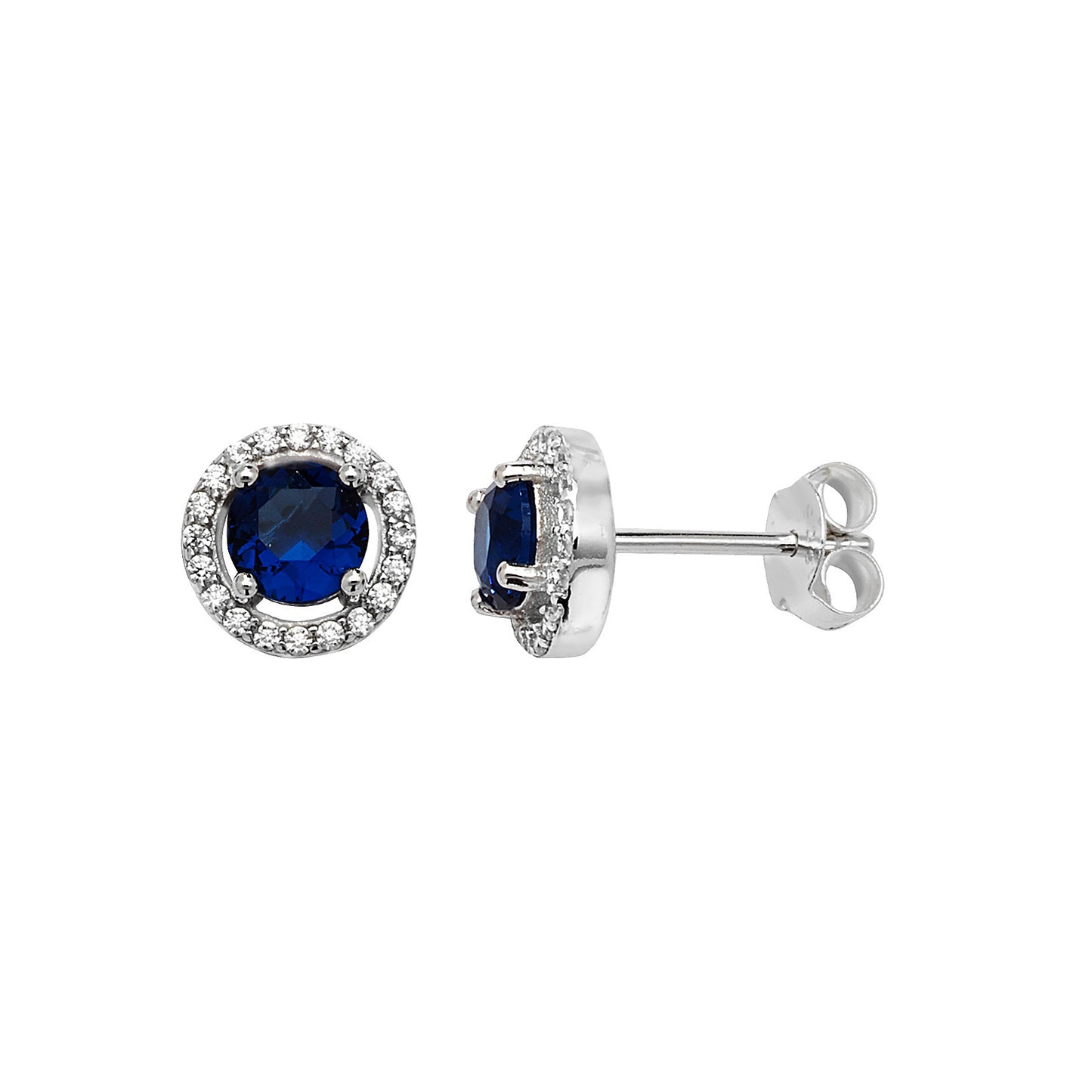 Sterling Silver Cubic Zirconia And Blue Earrings