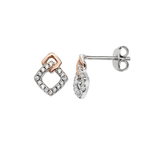 Sterling Silver Rose And Cubic Zirconia Earrings