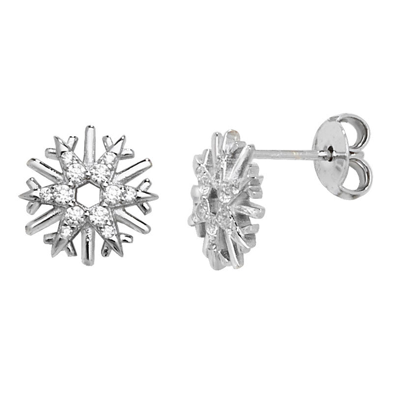 Silver Earring Cubic Zirconia Snowflake