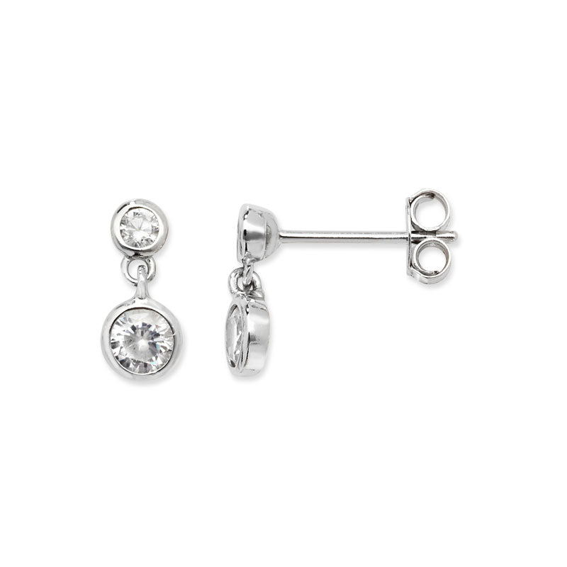 Silver Earring Cubic Zirconia Rubover Drop