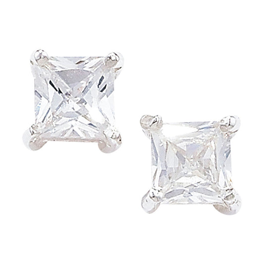 Sterling Silver Cubic Zirconia Square 7mm Stud Earring