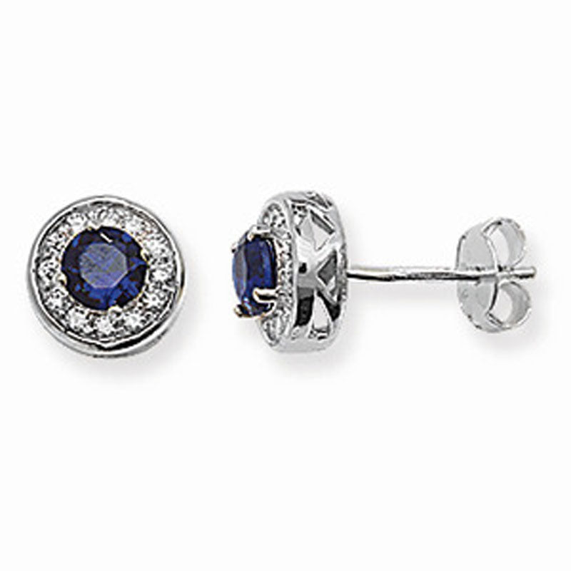 Sterling Silver Cubic Zirconia Blue Stone Cluster Earring