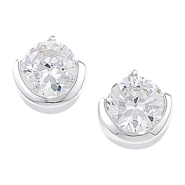 Sterling Silver Cubic Zirconia Rubover Earring