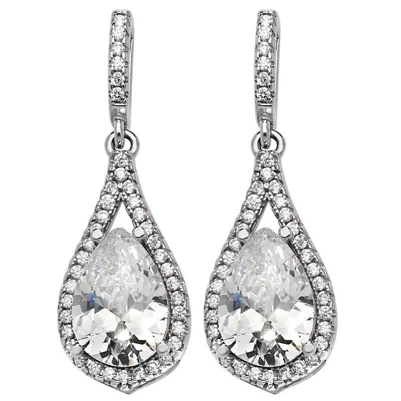 Sterling Silver Cubic Zirconia Open Fancy Pear Drop Earring