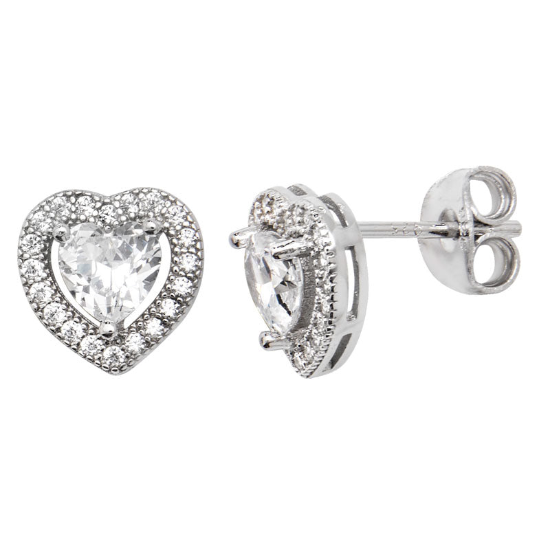 Sterling Silver Heart Cubic Zirconia Stud Earring