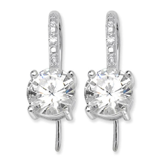 Sterling Silver Four Claw Cubic Zirconia Drop Earring