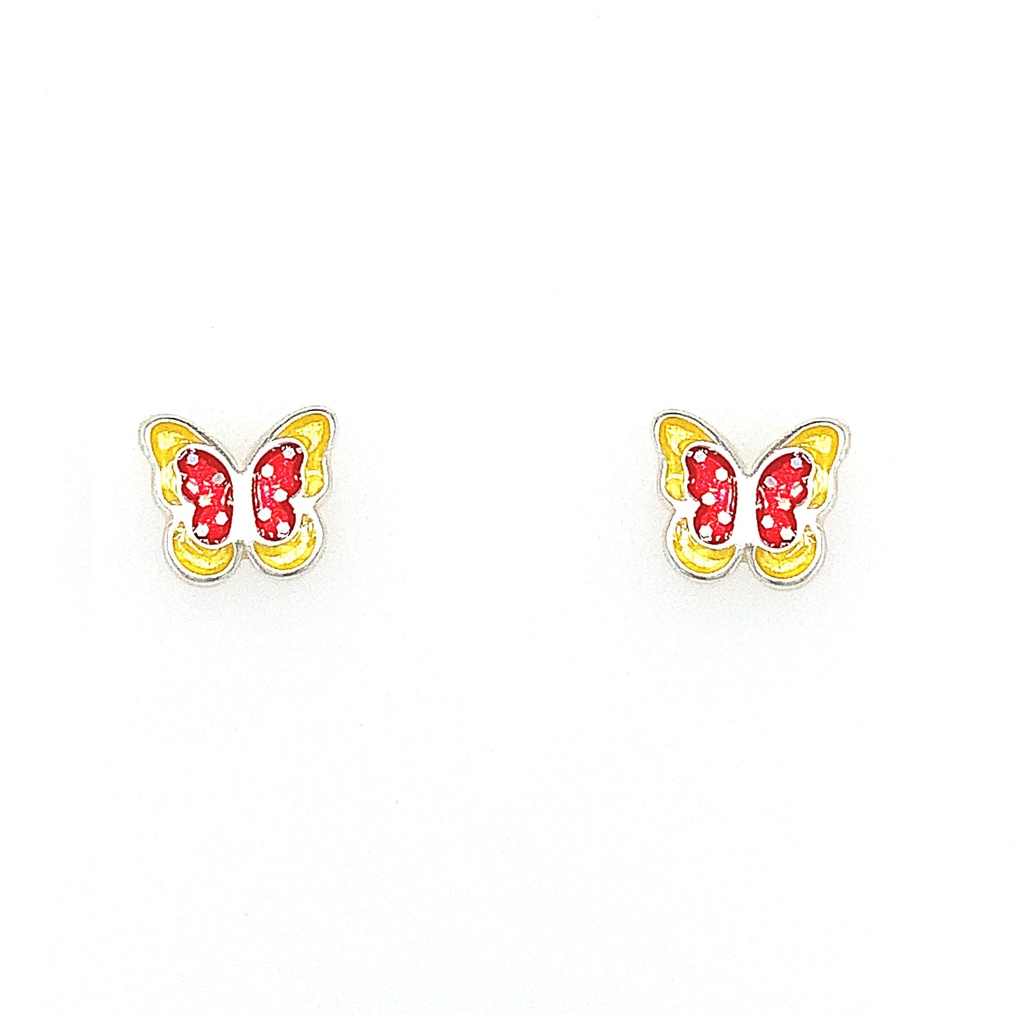 Sterling Silver Pink And Yellow Enamel Childs Butterfly Earrings