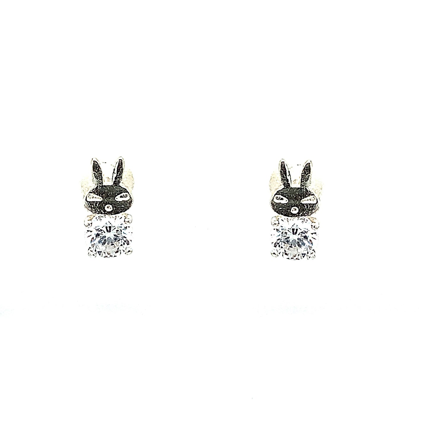Sterling Silver And Cubic Zirconia Kids Rabbit Earrings