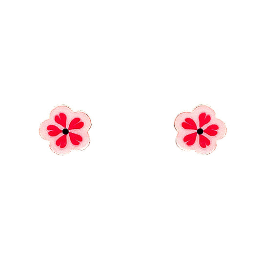 Sterling Silver Pink Enamel Flower Kids Earrings