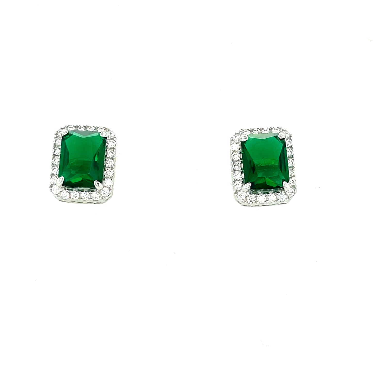 Sterling Silver Cubic Zirconia/Green Emerald Cut Stud Earring