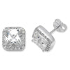 Sterling Silver Cubic Zirconia Square Solitaire Halo Earring