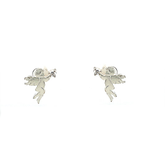 Sterling Silver Angel And Cubic Zirconia Kids Earrings