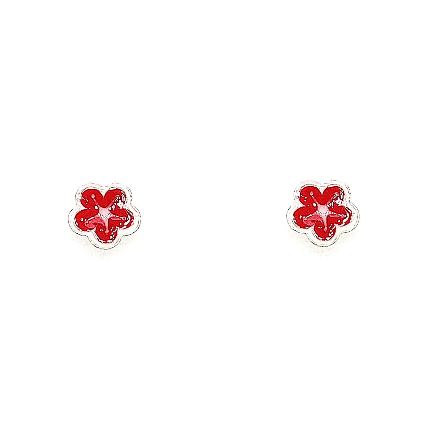 Sterling Silver Red And White Enamel Childs Earring