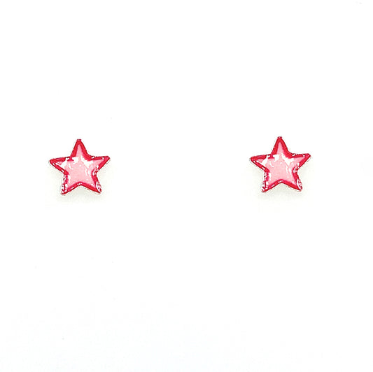 Sterling Silver Pink Enamel Star Child Earring