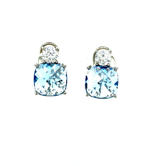 Sterling Silver Cubic Zirconia/Blue Stud Earring