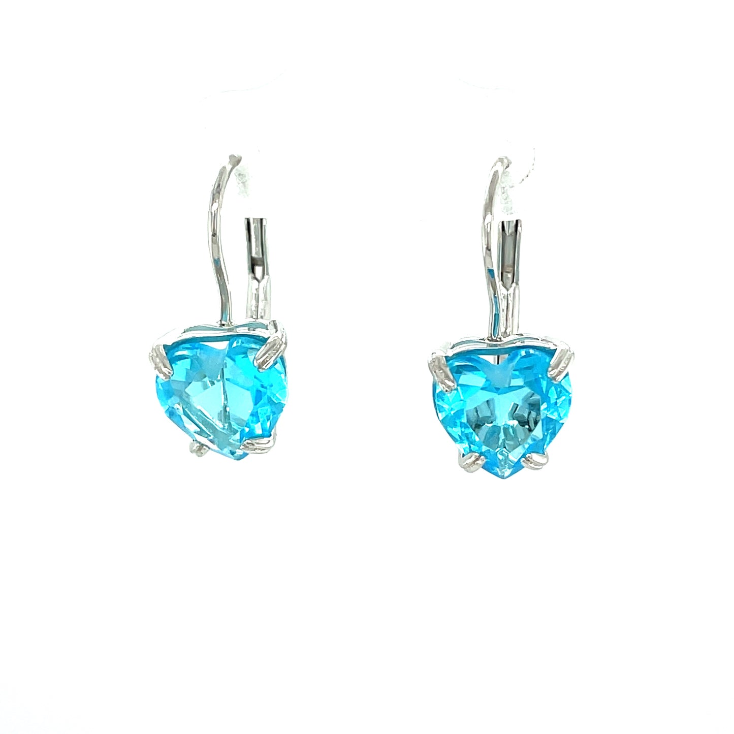 Sterling Silver Aqua Cubic Zirconia Heart Hoop Earring