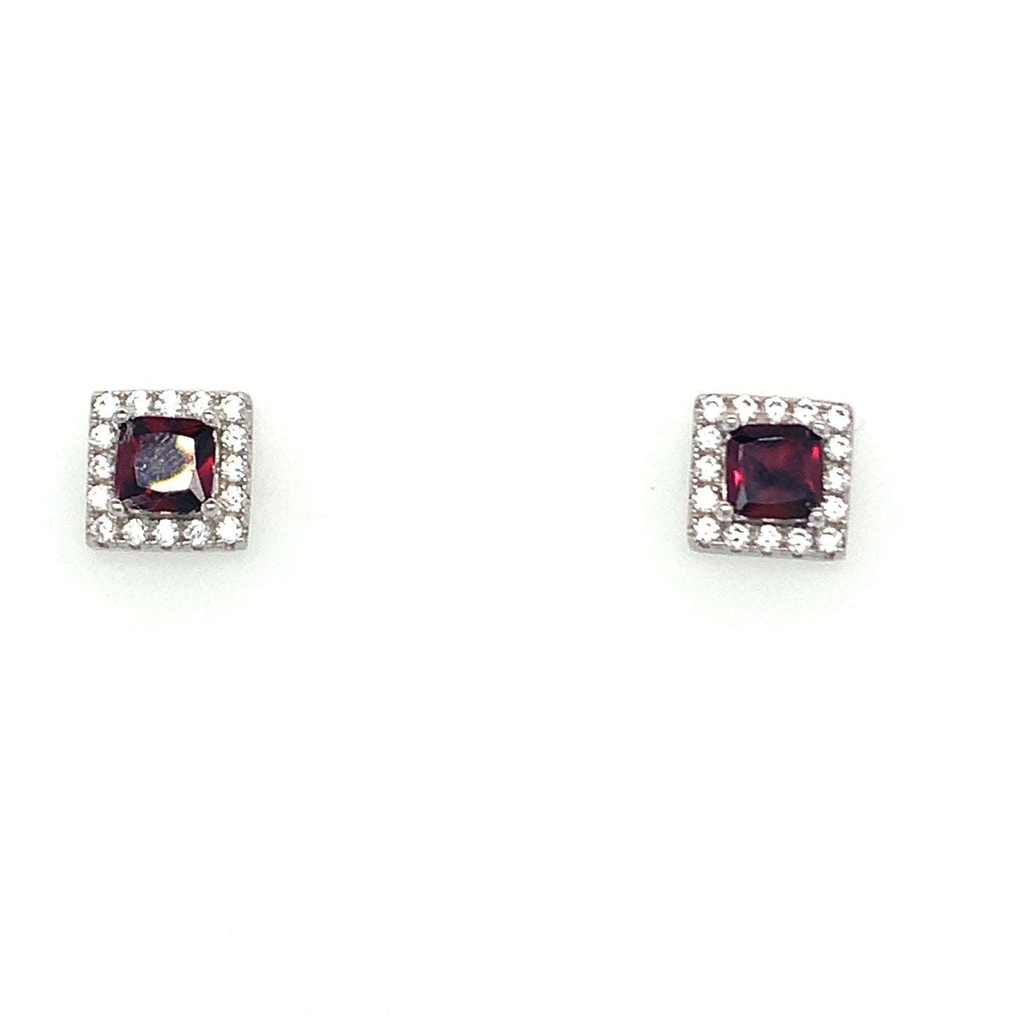 Sterling Silver Cubic Zirconia Garnet Square Earrings