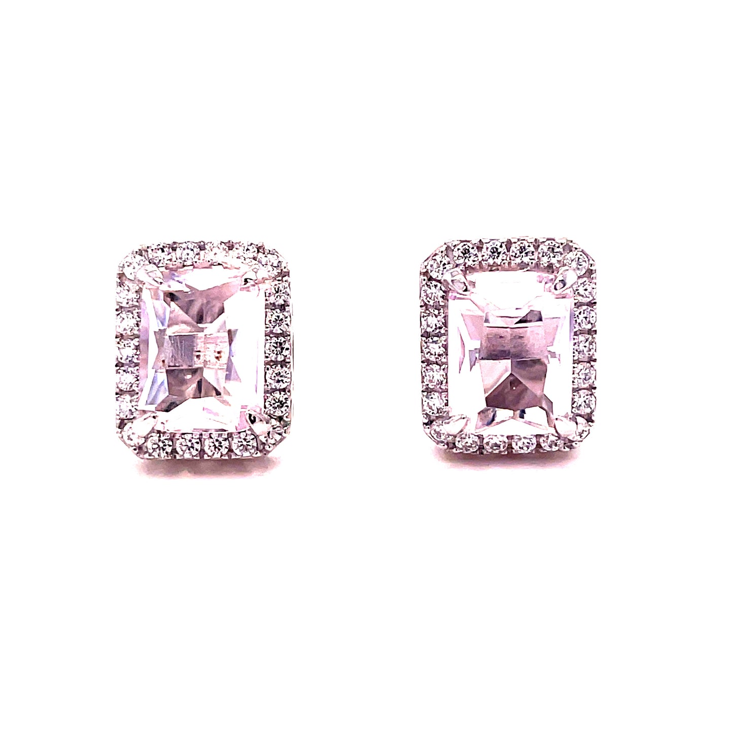 Sterling Silver Emerald Cut Cubic Zirconia/Pink Stud Earring