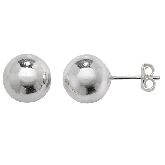 Sterling Silver 10mm Plain Ball Stud Earrings